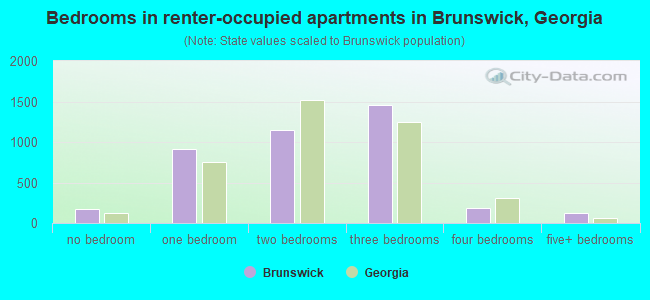 Bedrooms in renter-occupied apartments in Brunswick, Georgia