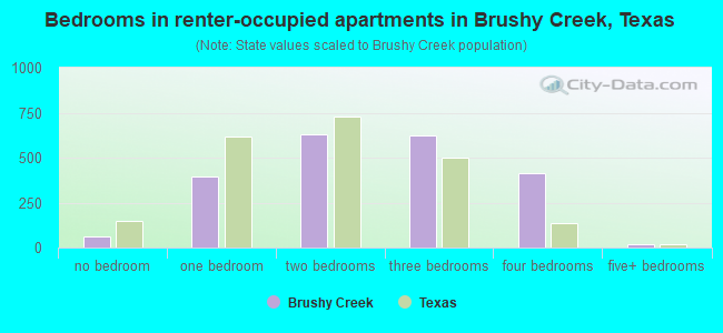 Bedrooms in renter-occupied apartments in Brushy Creek, Texas