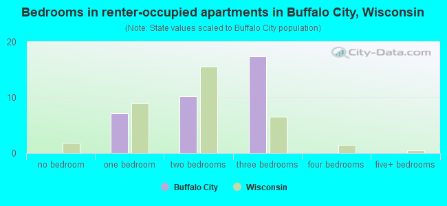 Bedrooms in renter-occupied apartments in Buffalo City, Wisconsin