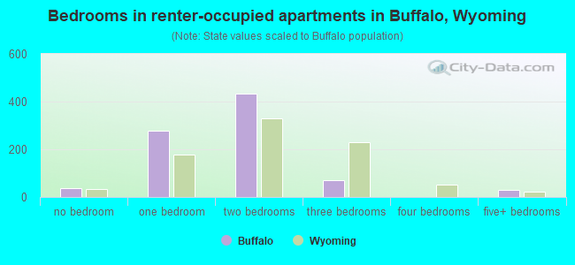 Bedrooms in renter-occupied apartments in Buffalo, Wyoming
