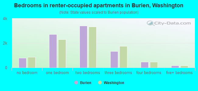 Bedrooms in renter-occupied apartments in Burien, Washington
