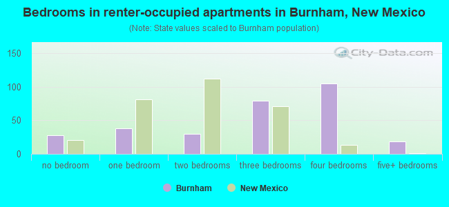 Bedrooms in renter-occupied apartments in Burnham, New Mexico