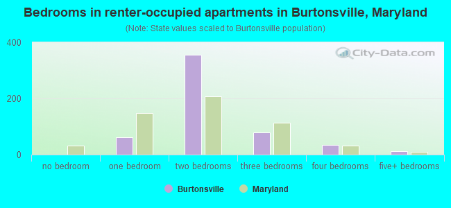 Bedrooms in renter-occupied apartments in Burtonsville, Maryland