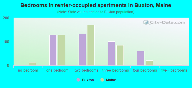 Bedrooms in renter-occupied apartments in Buxton, Maine