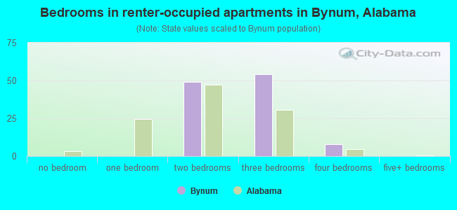 Bedrooms in renter-occupied apartments in Bynum, Alabama