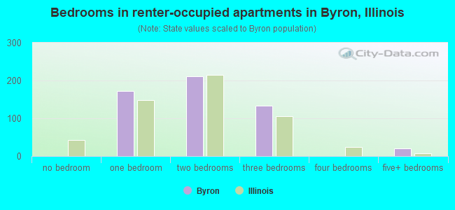 Bedrooms in renter-occupied apartments in Byron, Illinois