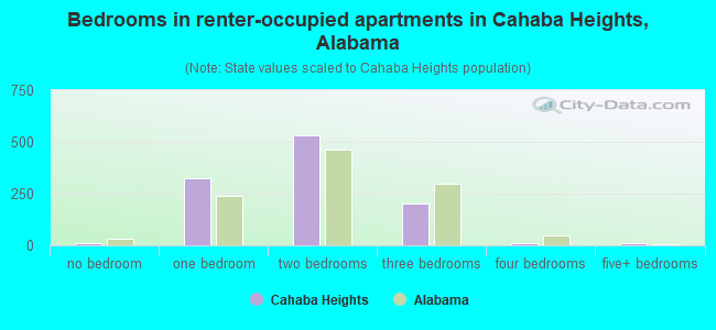 Bedrooms in renter-occupied apartments in Cahaba Heights, Alabama