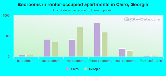 Bedrooms in renter-occupied apartments in Cairo, Georgia