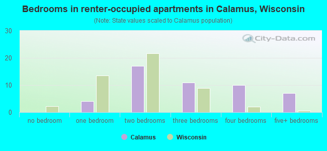 Bedrooms in renter-occupied apartments in Calamus, Wisconsin