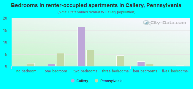 Bedrooms in renter-occupied apartments in Callery, Pennsylvania
