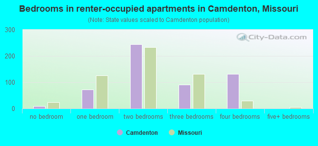 Bedrooms in renter-occupied apartments in Camdenton, Missouri