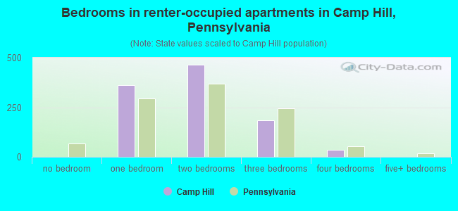 Bedrooms in renter-occupied apartments in Camp Hill, Pennsylvania