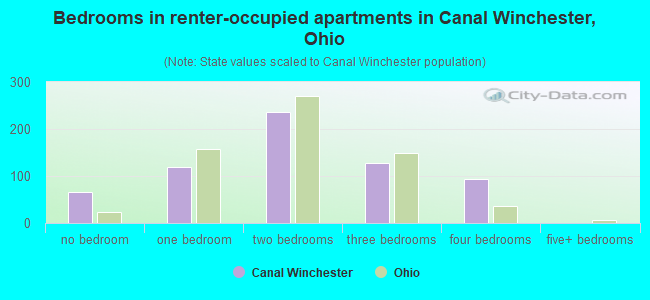 Bedrooms in renter-occupied apartments in Canal Winchester, Ohio