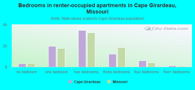 Bedrooms in renter-occupied apartments in Cape Girardeau, Missouri