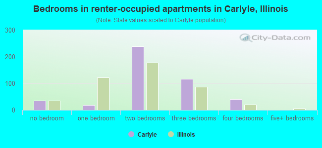 Bedrooms in renter-occupied apartments in Carlyle, Illinois