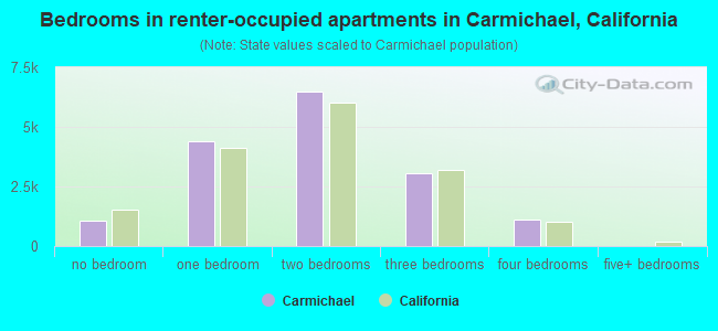 Bedrooms in renter-occupied apartments in Carmichael, California