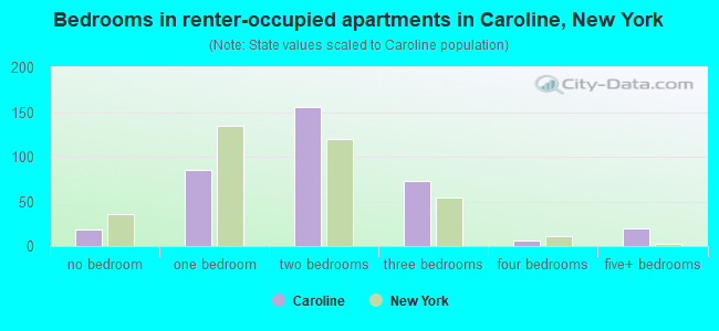 Bedrooms in renter-occupied apartments in Caroline, New York