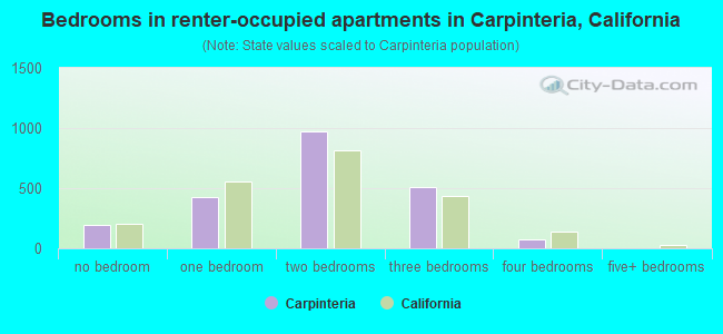 Bedrooms in renter-occupied apartments in Carpinteria, California
