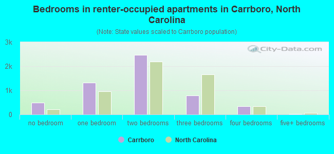 Bedrooms in renter-occupied apartments in Carrboro, North Carolina