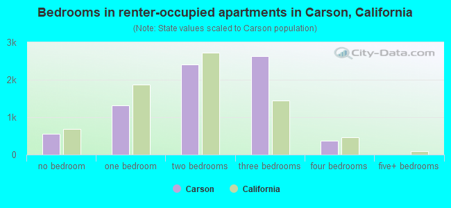 Bedrooms in renter-occupied apartments in Carson, California