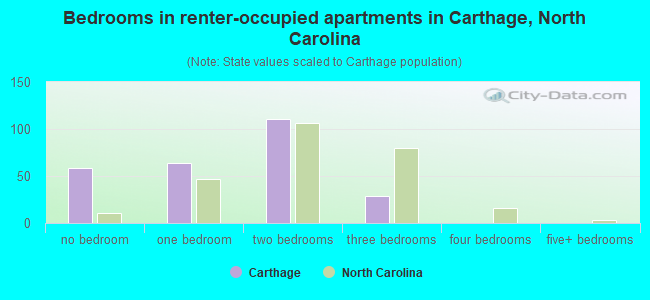 Bedrooms in renter-occupied apartments in Carthage, North Carolina