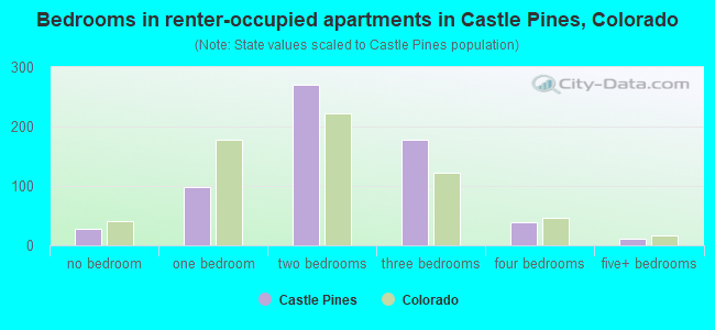 Bedrooms in renter-occupied apartments in Castle Pines, Colorado