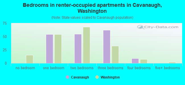 Bedrooms in renter-occupied apartments in Cavanaugh, Washington