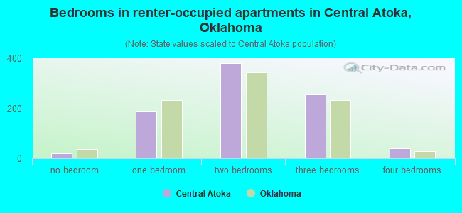 Bedrooms in renter-occupied apartments in Central Atoka, Oklahoma