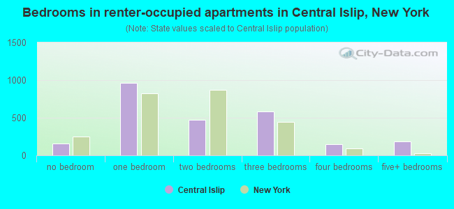 Bedrooms in renter-occupied apartments in Central Islip, New York