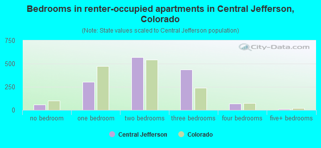 Bedrooms in renter-occupied apartments in Central Jefferson, Colorado