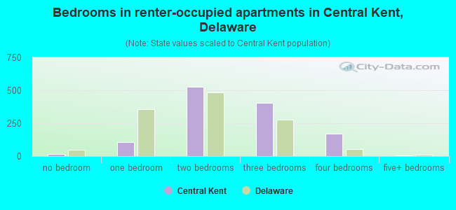 Bedrooms in renter-occupied apartments in Central Kent, Delaware