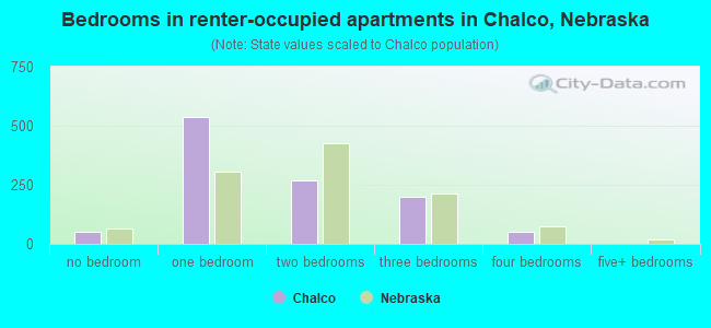 Bedrooms in renter-occupied apartments in Chalco, Nebraska