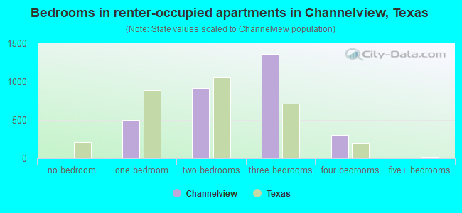 Bedrooms in renter-occupied apartments in Channelview, Texas