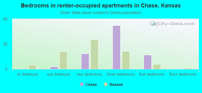 Bedrooms in renter-occupied apartments in Chase, Kansas