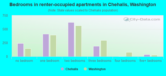 Bedrooms in renter-occupied apartments in Chehalis, Washington