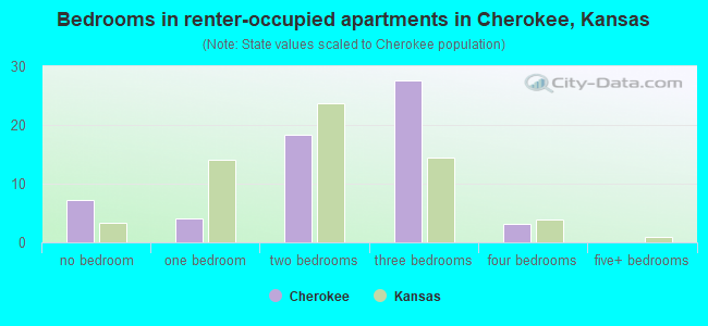 Bedrooms in renter-occupied apartments in Cherokee, Kansas