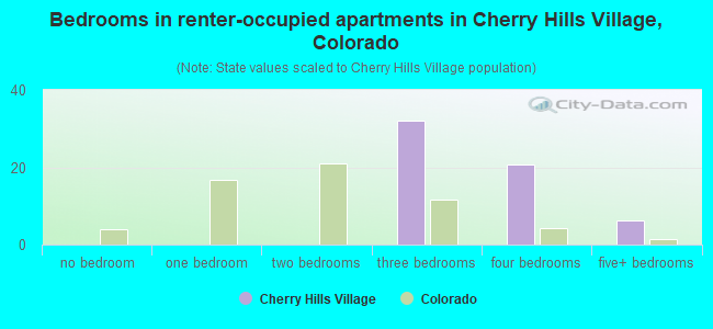 Bedrooms in renter-occupied apartments in Cherry Hills Village, Colorado