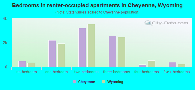 Bedrooms in renter-occupied apartments in Cheyenne, Wyoming