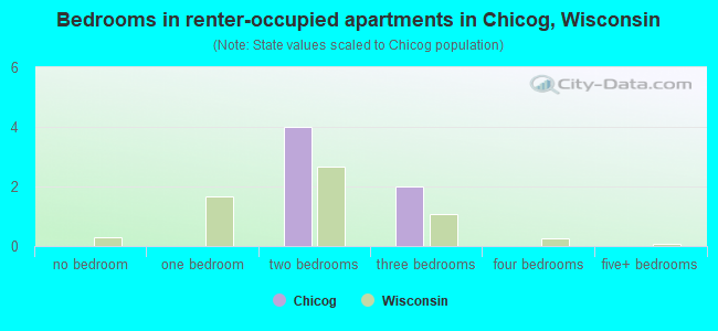 Bedrooms in renter-occupied apartments in Chicog, Wisconsin