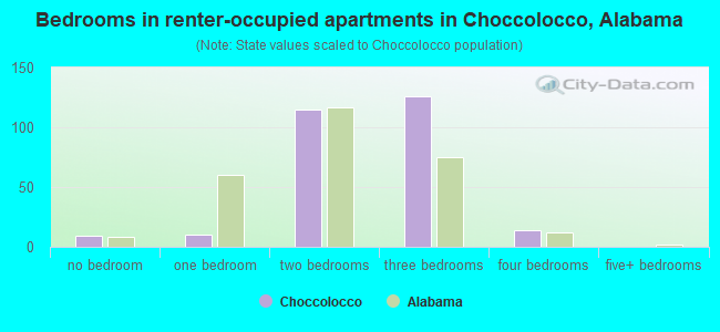 Bedrooms in renter-occupied apartments in Choccolocco, Alabama