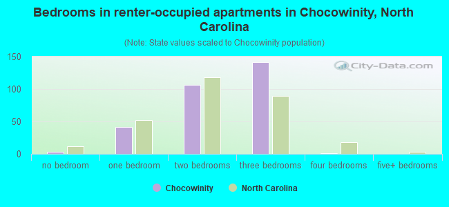 Bedrooms in renter-occupied apartments in Chocowinity, North Carolina