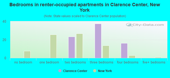 Bedrooms in renter-occupied apartments in Clarence Center, New York