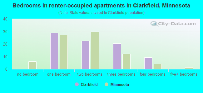 Bedrooms in renter-occupied apartments in Clarkfield, Minnesota