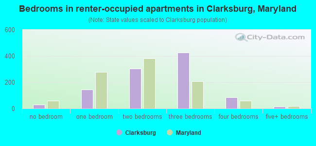 Bedrooms in renter-occupied apartments in Clarksburg, Maryland