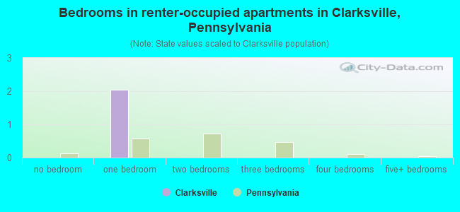 Bedrooms in renter-occupied apartments in Clarksville, Pennsylvania