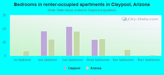 Bedrooms in renter-occupied apartments in Claypool, Arizona
