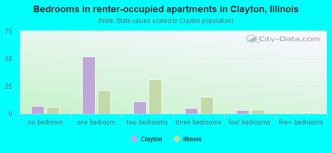 Bedrooms in renter-occupied apartments in Clayton, Illinois