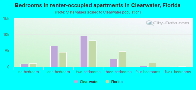 Bedrooms in renter-occupied apartments in Clearwater, Florida