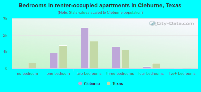 Bedrooms in renter-occupied apartments in Cleburne, Texas
