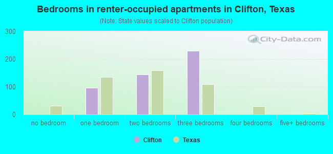 Bedrooms in renter-occupied apartments in Clifton, Texas